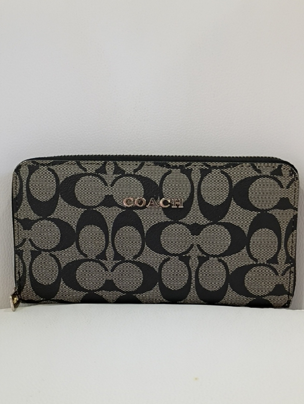 Coach Monogram Zip-Around Wallet in Black and Gray